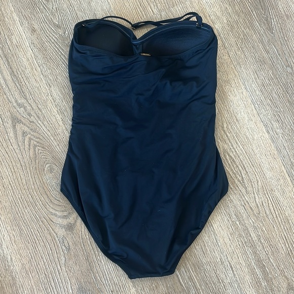 Anne Cole Twist Front Shirred Bandeau One Piece Swimsuit Black Sz 14 - Picture 8 of 10